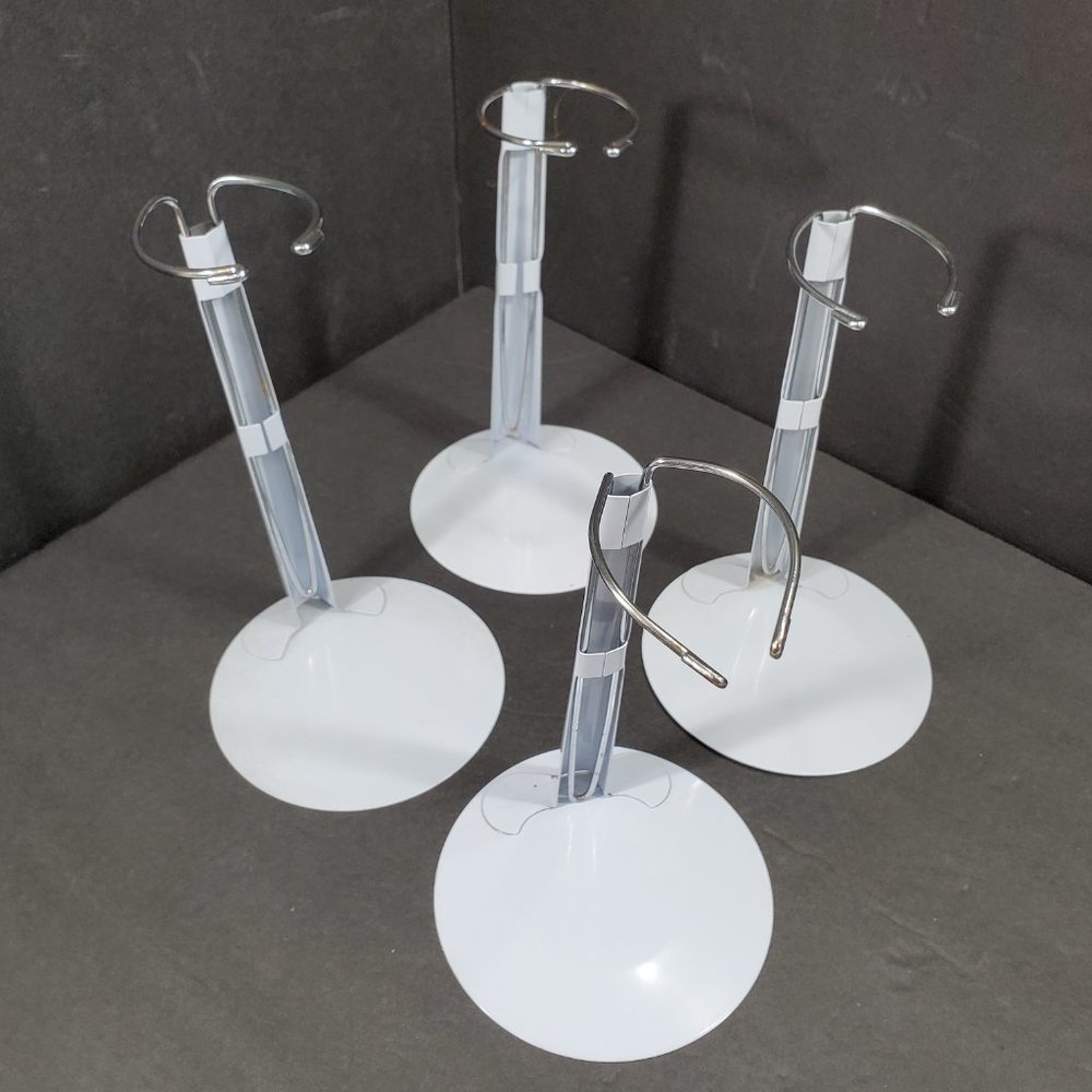 Lot of 4 Metal Doll Stands 8 inch Tall White/Gray for 12-16 inch Dolls VTG 1990